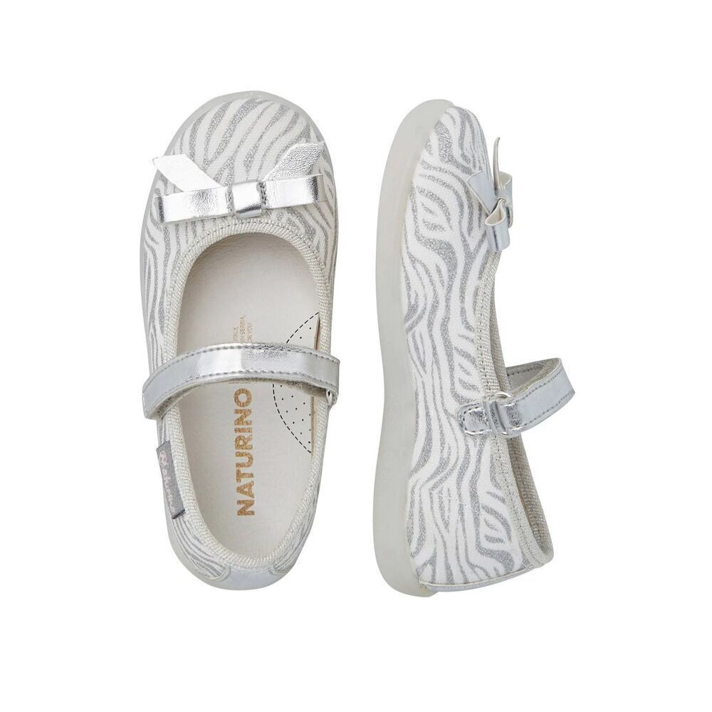 NATURINO CLARIES Zebra-print fabric ballet flats, White